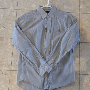 Ralph Lauren Men's Blue and White Striped Shirt